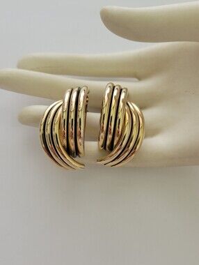 Vintage MCM Gold Dipped Smooth Dome Tube Cluster Stud Earrings Coquette